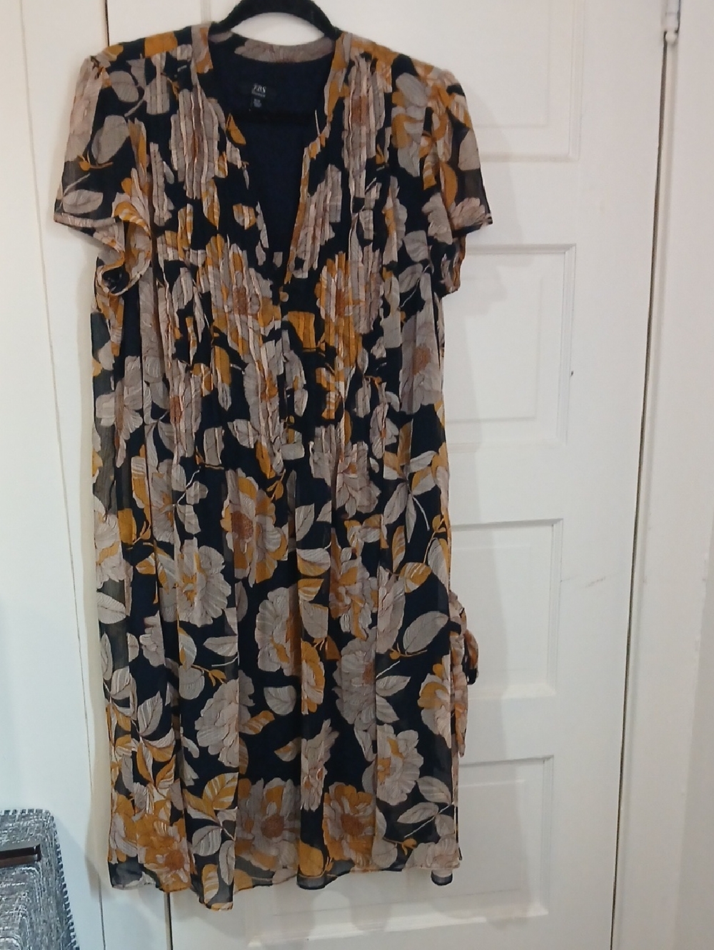 J.B.S. Black Midi Dress with Mustard and Cream Floral Print